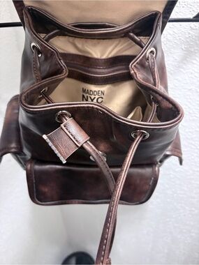 Madden NYC Women’s Brown Faux-Leather Drawstring Backpack